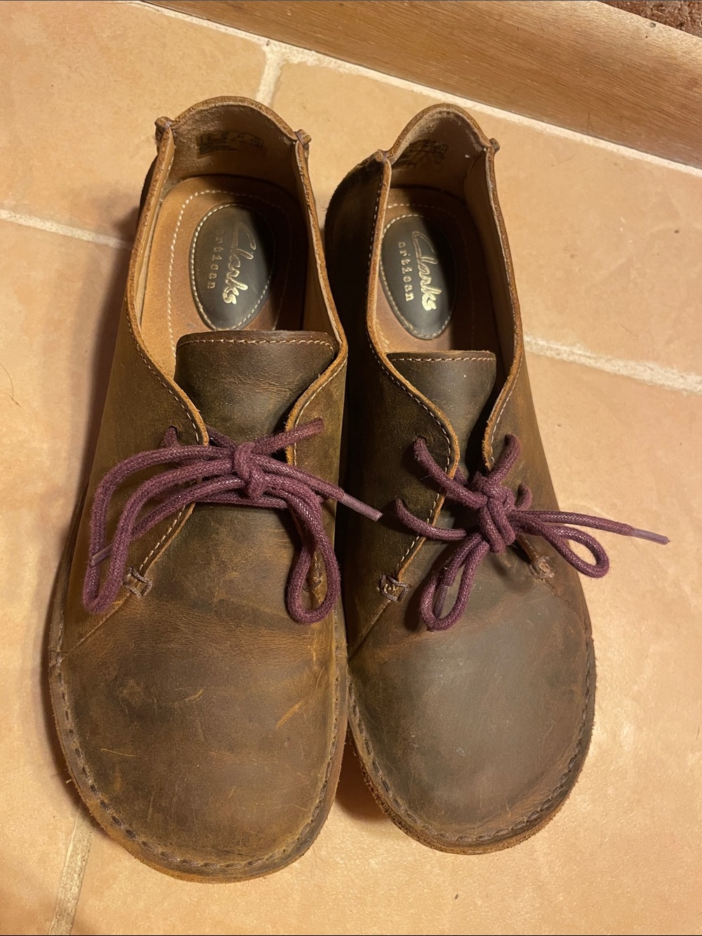 Clarks Brown Leather Women's Chukka Boots with Purple Laces
